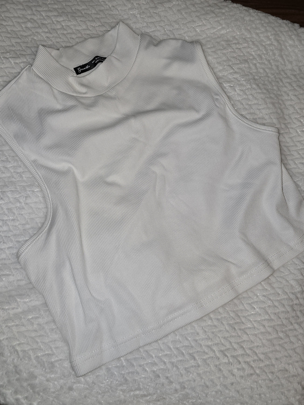 White Ribbed Mock Neck Crop Tank Top